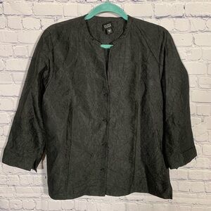 Eileen Fisher Womens Silk Textured Crinkle Blazer Jacket Black Sz M Quiet Luxury